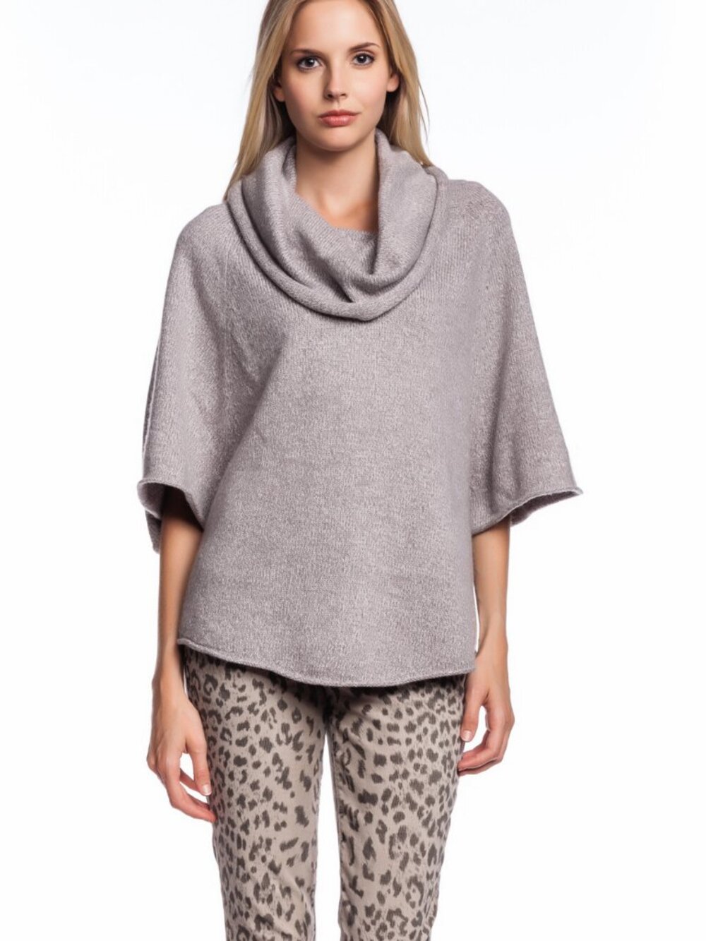Joie Celia Poncho Heather Grey Marble Cape Silver Sweater Cowl Neck NWT